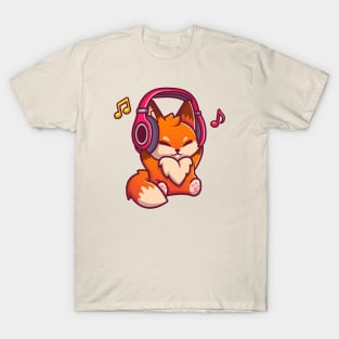 Cute Fox Listening Music With Headphone T-Shirt